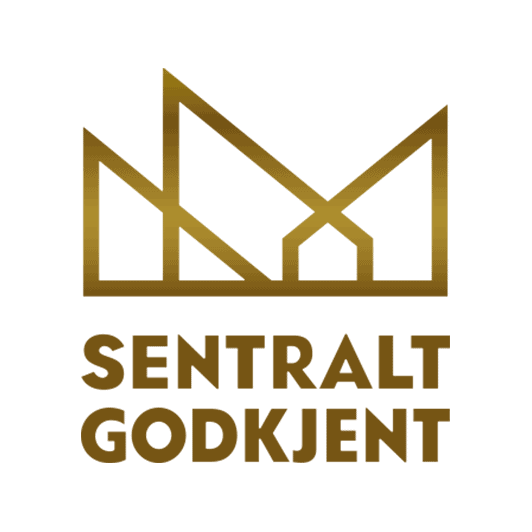 Bilde av bygg- og konstruksjonssertifikat med tekst "Sentralt godkjent" for Byggproffene.