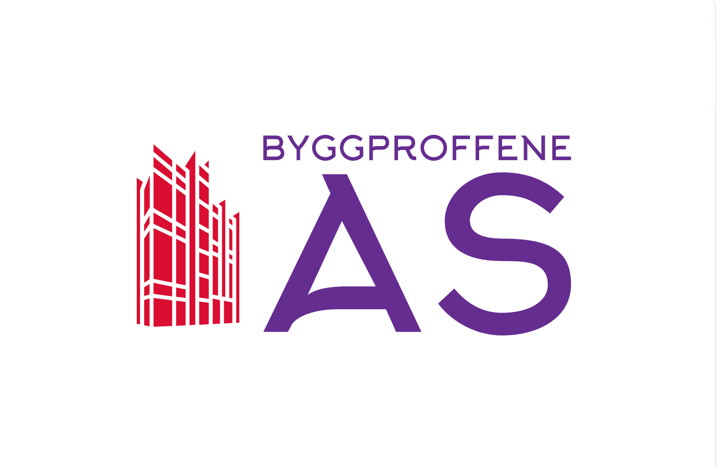 Byggproffene logo med bygninger og tekst, profesjonell byggtjenester, bygg- og anleggsfirma.
